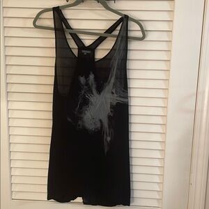 Storm Black and Gray Razor Back Abstract Design Sheer High Lo Tank Top Overlay
